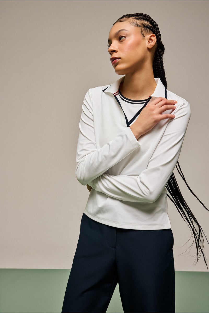 DeFacto White Woman Standard Fit Long Sleeve Sports Polo T-Shirt Casual - Image 3